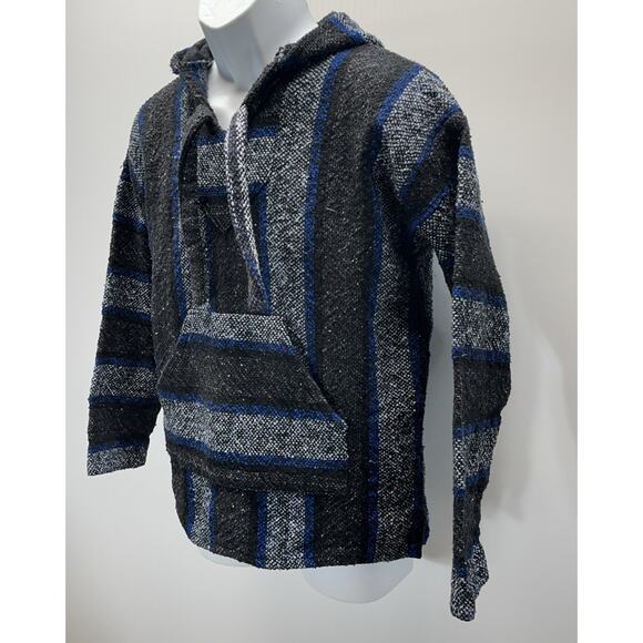 Earthbound Trading Co. Blue Black White Striped Drug Rug Hoodie Size S - Picture 2 of 6
